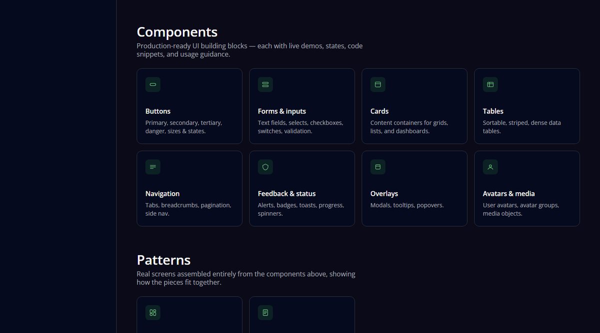 Component families in the design system documentation